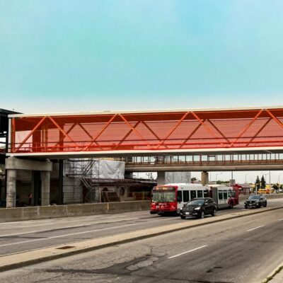 TallRail protecting a pedestrian overpass during construction.